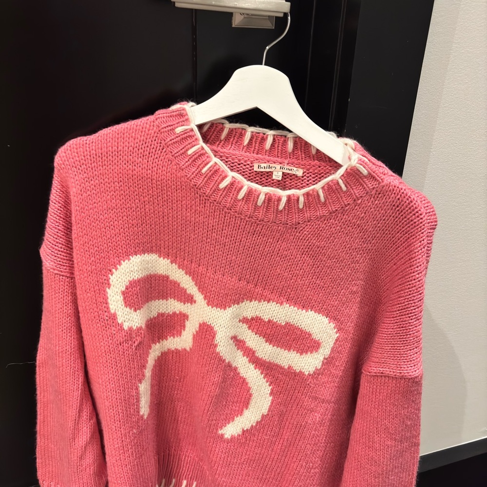 Bailey Rose Pink and White Bow Sweater